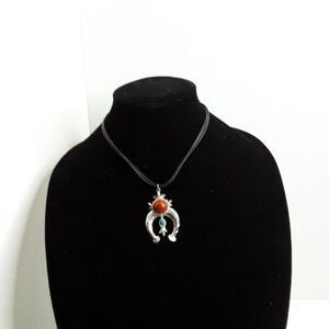 Vintage Native American Silver Tone Gem Pendant Necklace Y2K